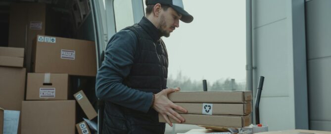 Man Checking the Paper while Carrying the Packages